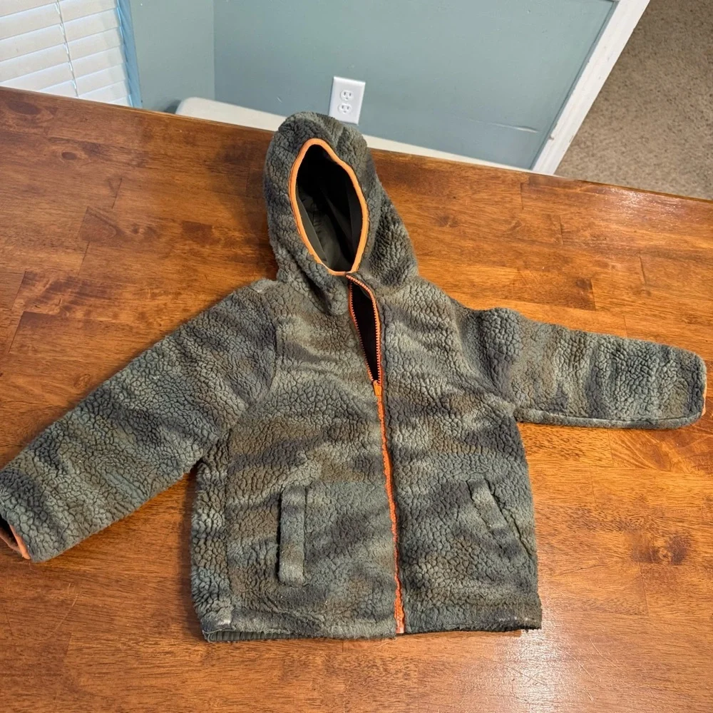 London Fog green Jacket Orange Trim reversible camo fleece size small 4 - Picture 9 of 13